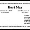 May Kurt 1911-1998 Todesanzeige